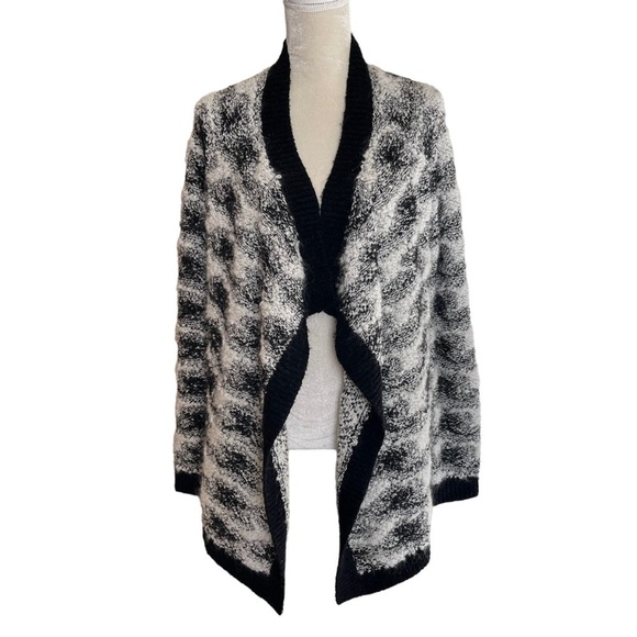 Lou & Grey Women’s Snowbound Open Front Mohair Cardigan Size M Black White - Picture 3 of 10